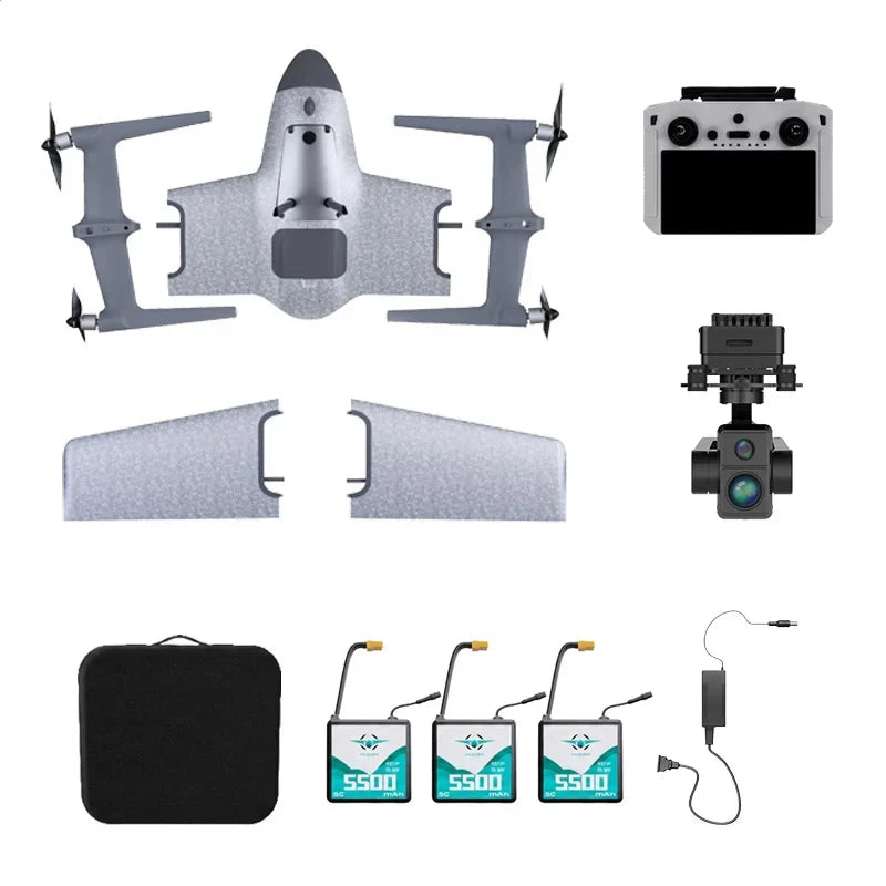 HEQUVA SWAN VOYAGER K8T-V2 VTOL Fixed Wing UAV 4K Thermal Imaging Drone AI Tracking 60Min Flight 15KM Transmission