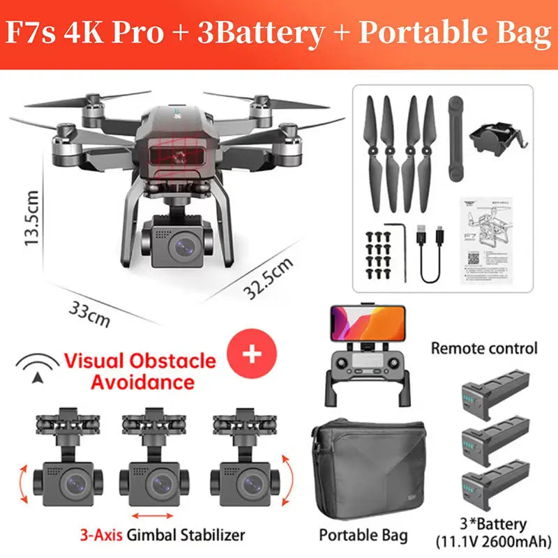 SJRC F7/F7S PRO 4K Drone 3-Axis Gimbal GPS 5G WiFi Brushless Obstacle Avoidance Foldable Quadcopter RTF