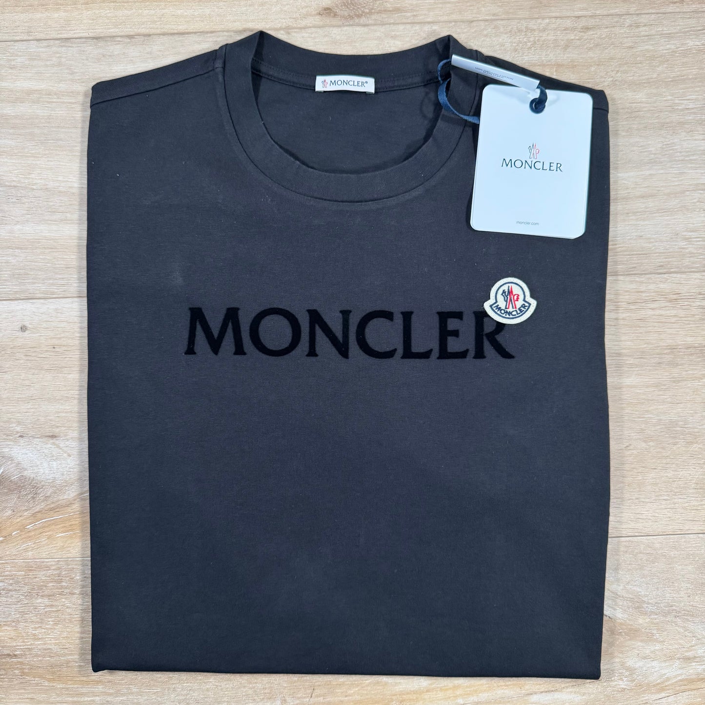 Moncler Flocked Logo Cotton T-Shirt in Black
