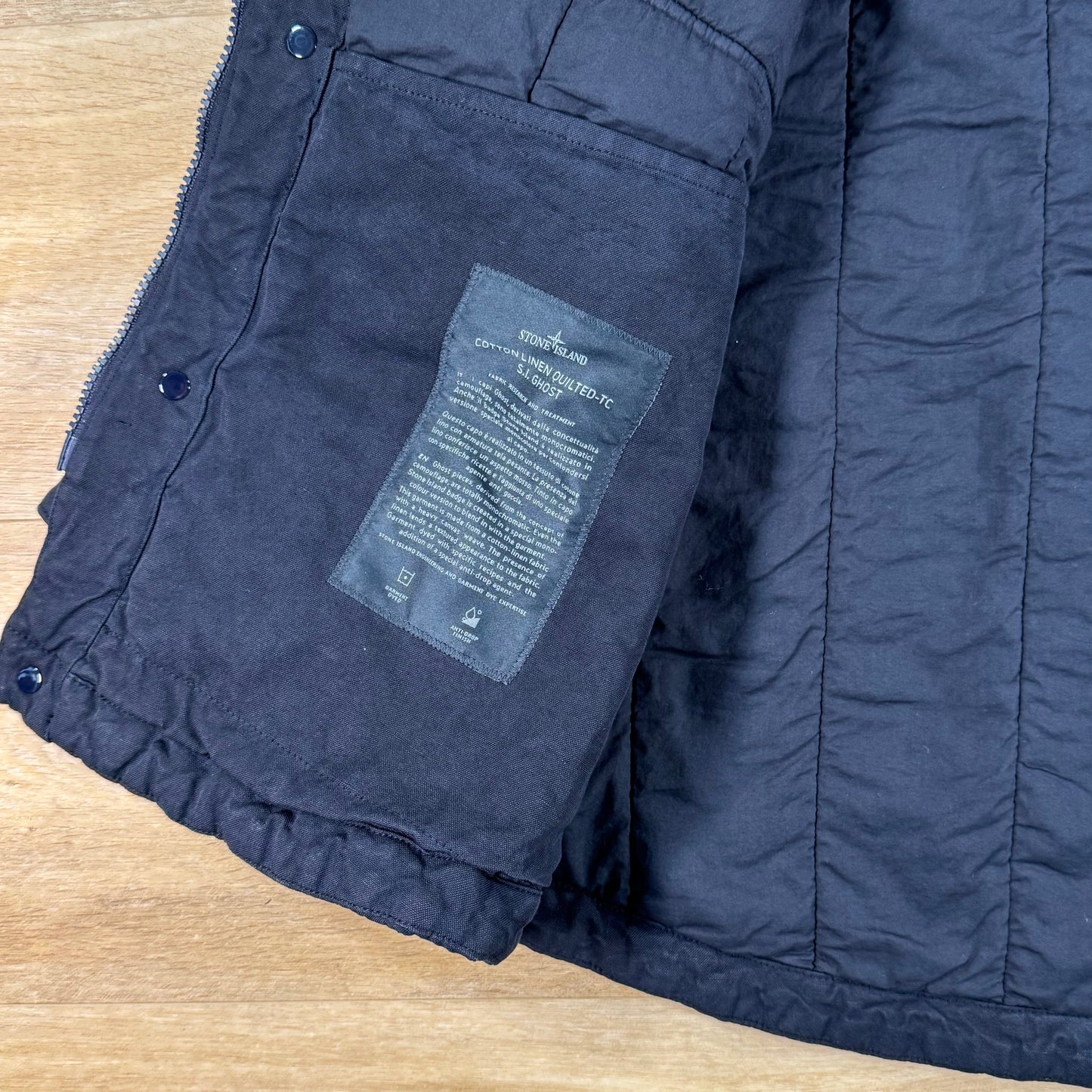 Stone Island Ghost Linen Quilted-TC Padded Coach Jacket in Navy