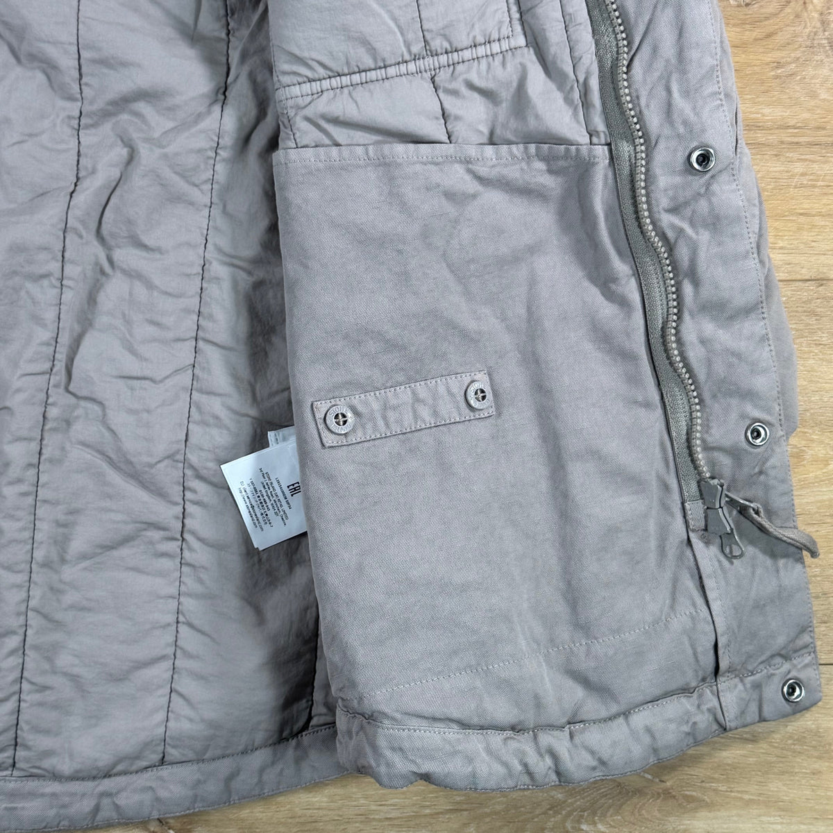 Stone Island Ghost Linen Quilted-TC Padded Coach Jacket in Dust Grey
