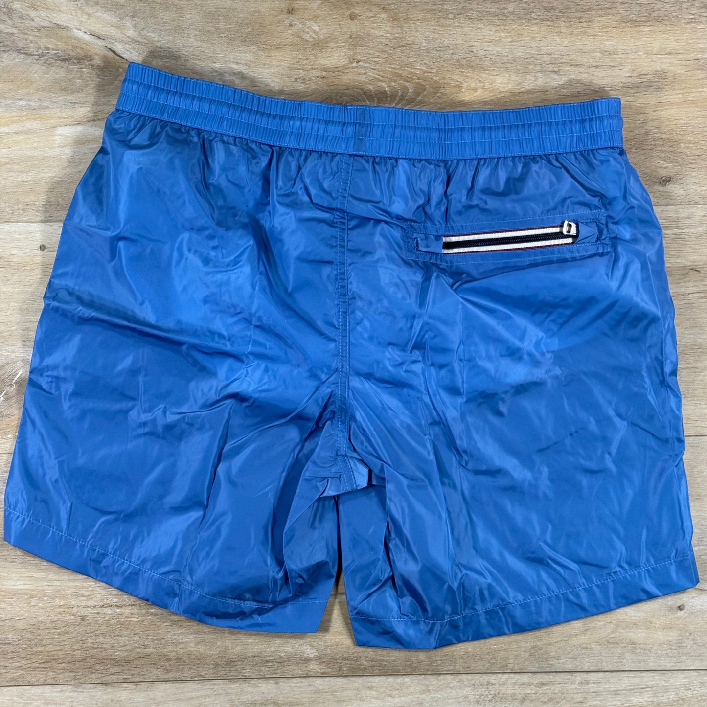 Moncler Tricolor Logo Patch Swim Shorts in Sky Blue