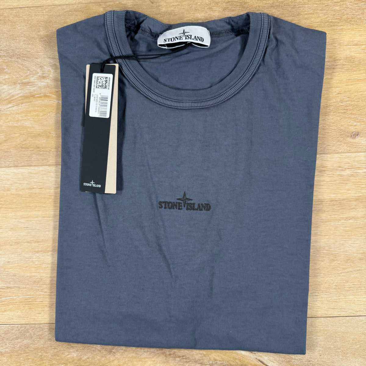 Stone Island Regular Fit T-Shirt with Logo Embroidery in Blue Grey