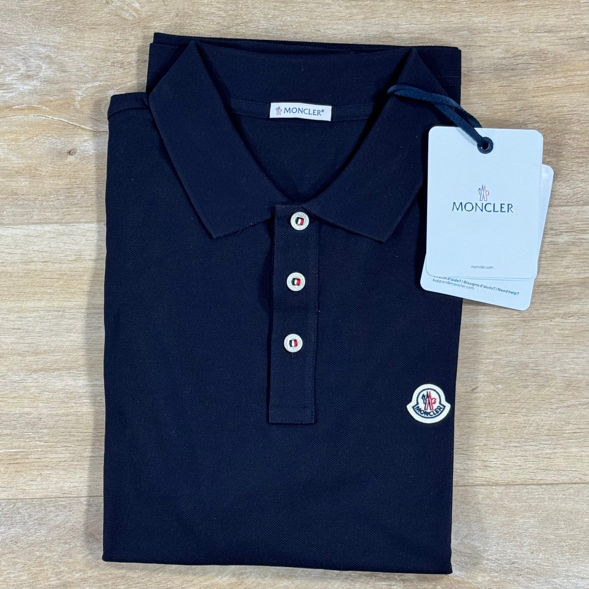 Moncler Logo Patch Cotton Polo Shirt in Dark Blue