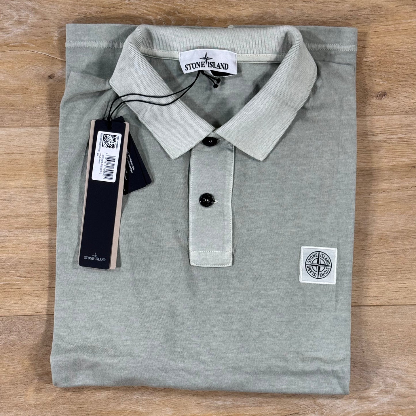 Stone Island 'Fissato Effect' Polo Shirt in Sage Green
