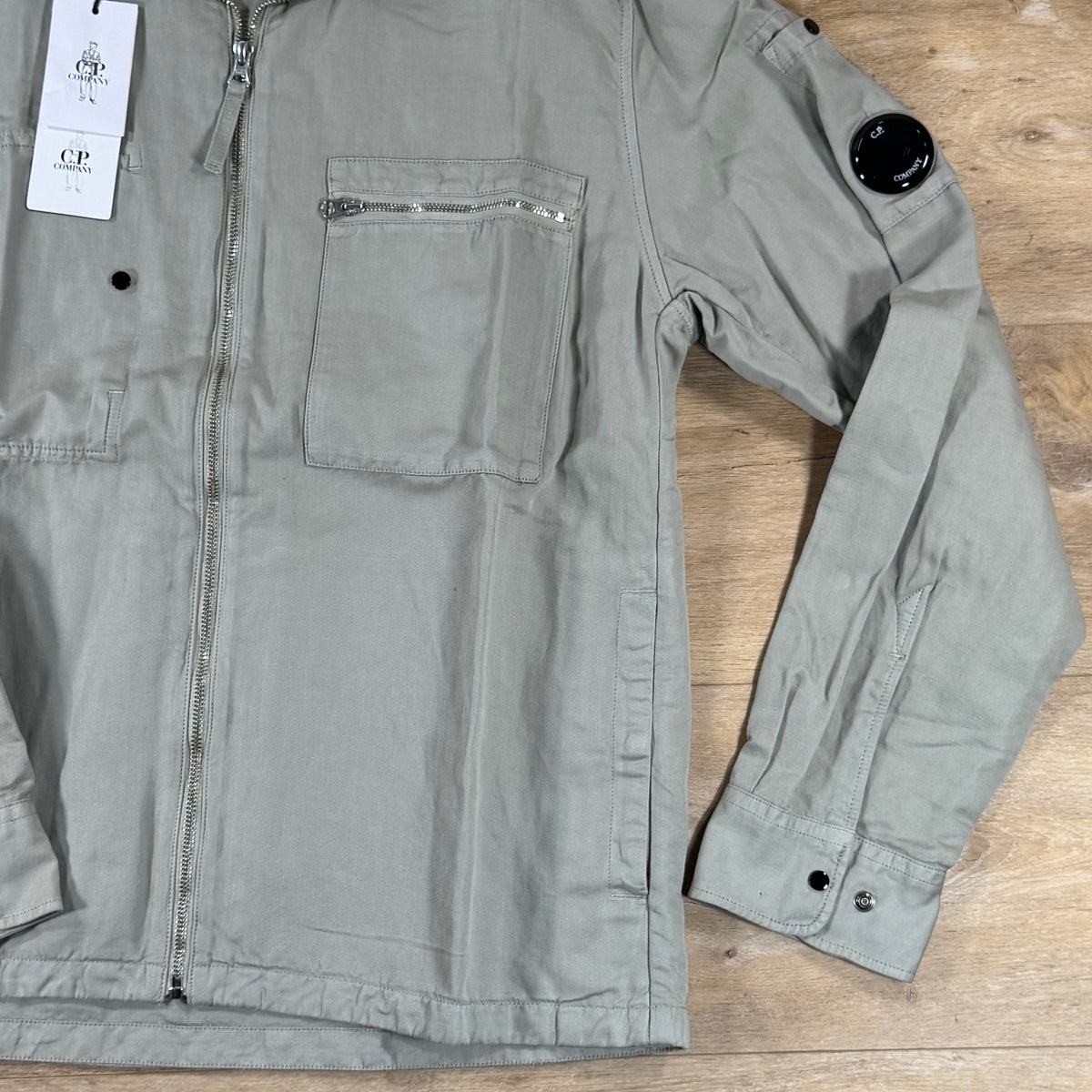 C.P. Company Cotton Linen Lens Zip Overshirt in Dove