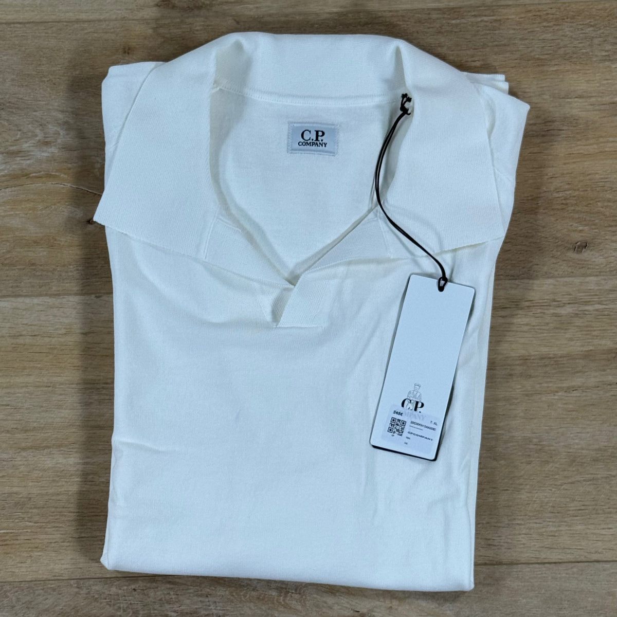 C.P. Company Cotton Crepe Short Sleeve Polo Sweater in Gauze White