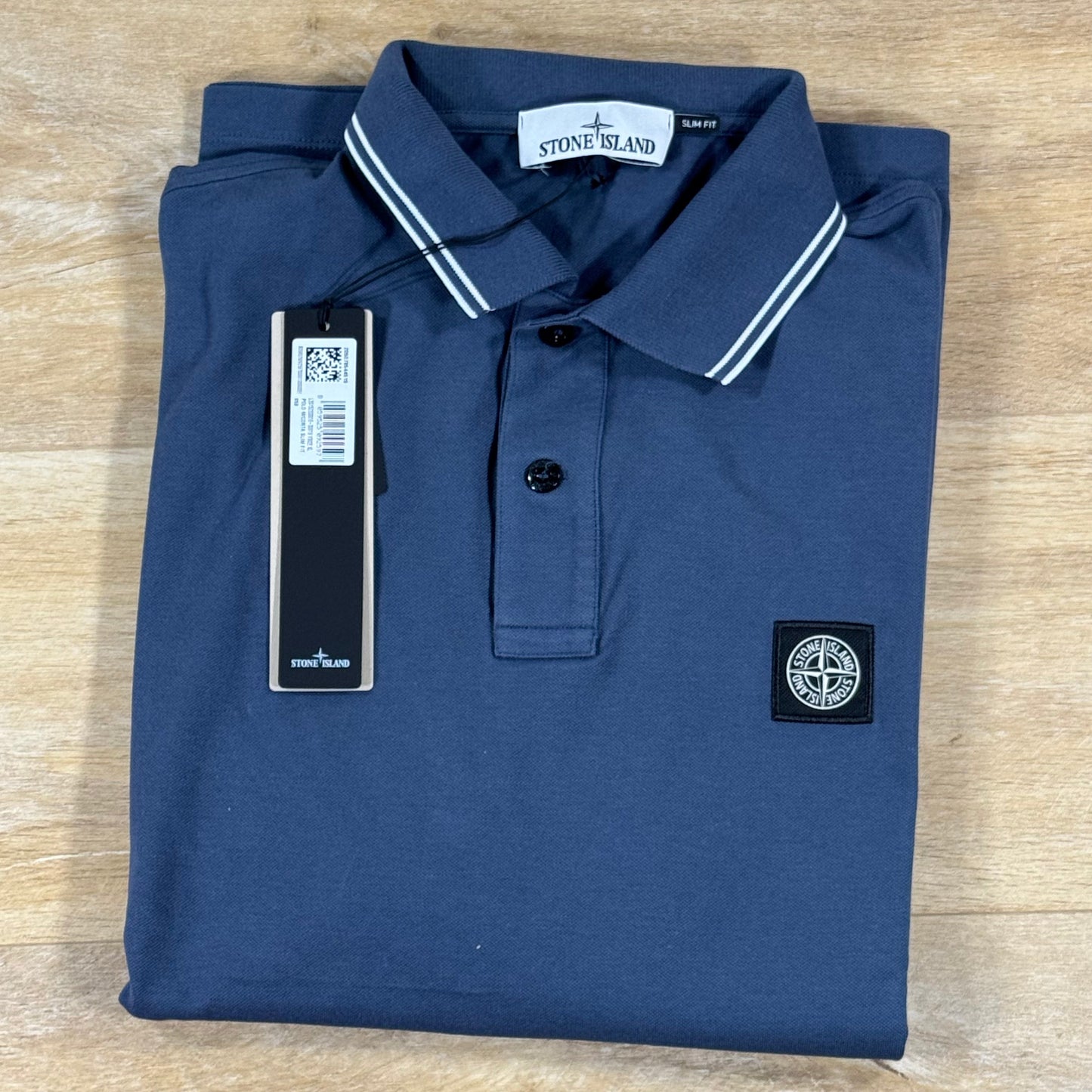 Stone Island Stretch Organic Cotton Pique Compass Patch Polo Shirt in Slate Blue