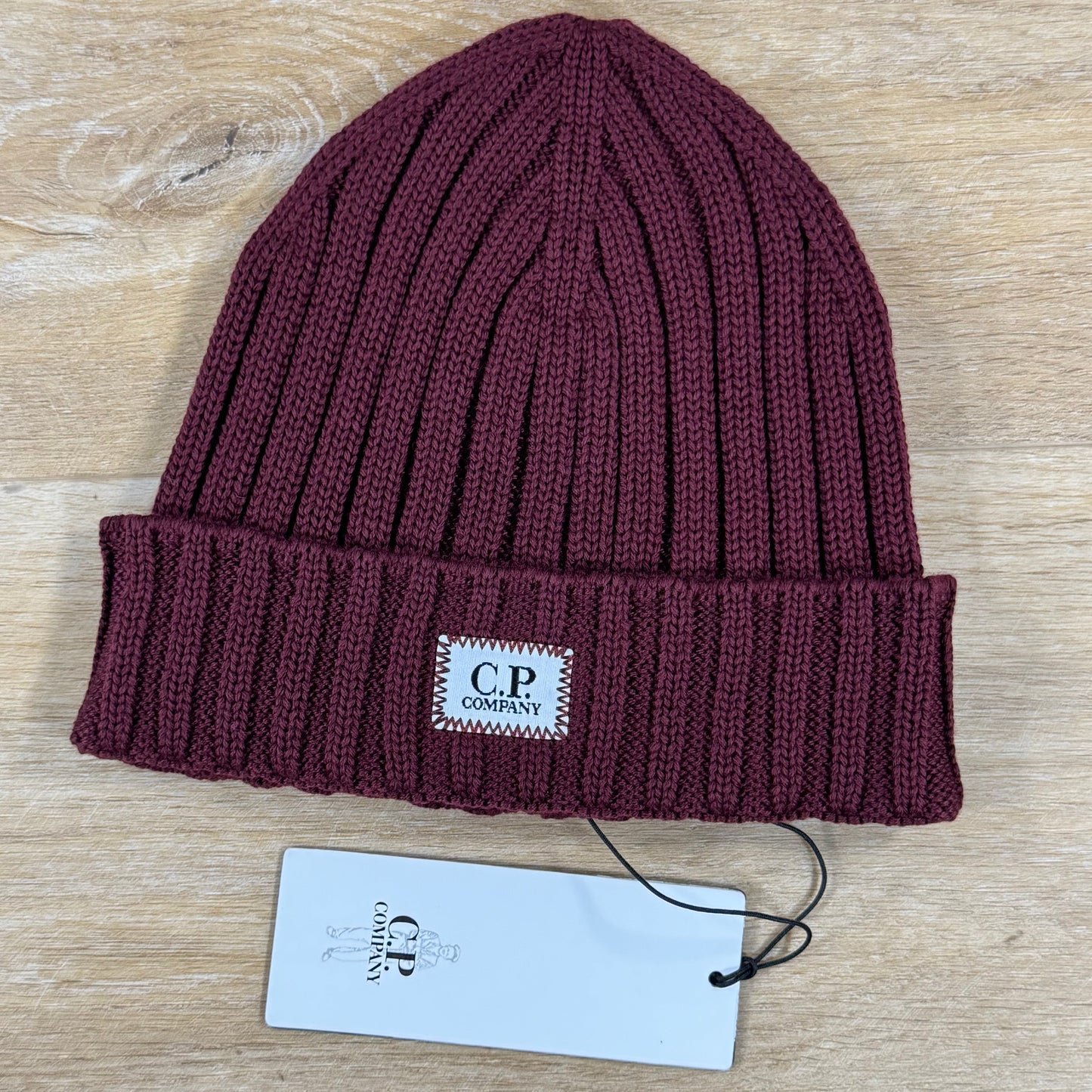 C.P. Company Extra Fine Merino Wool Logo Beanie in Andorra - Red