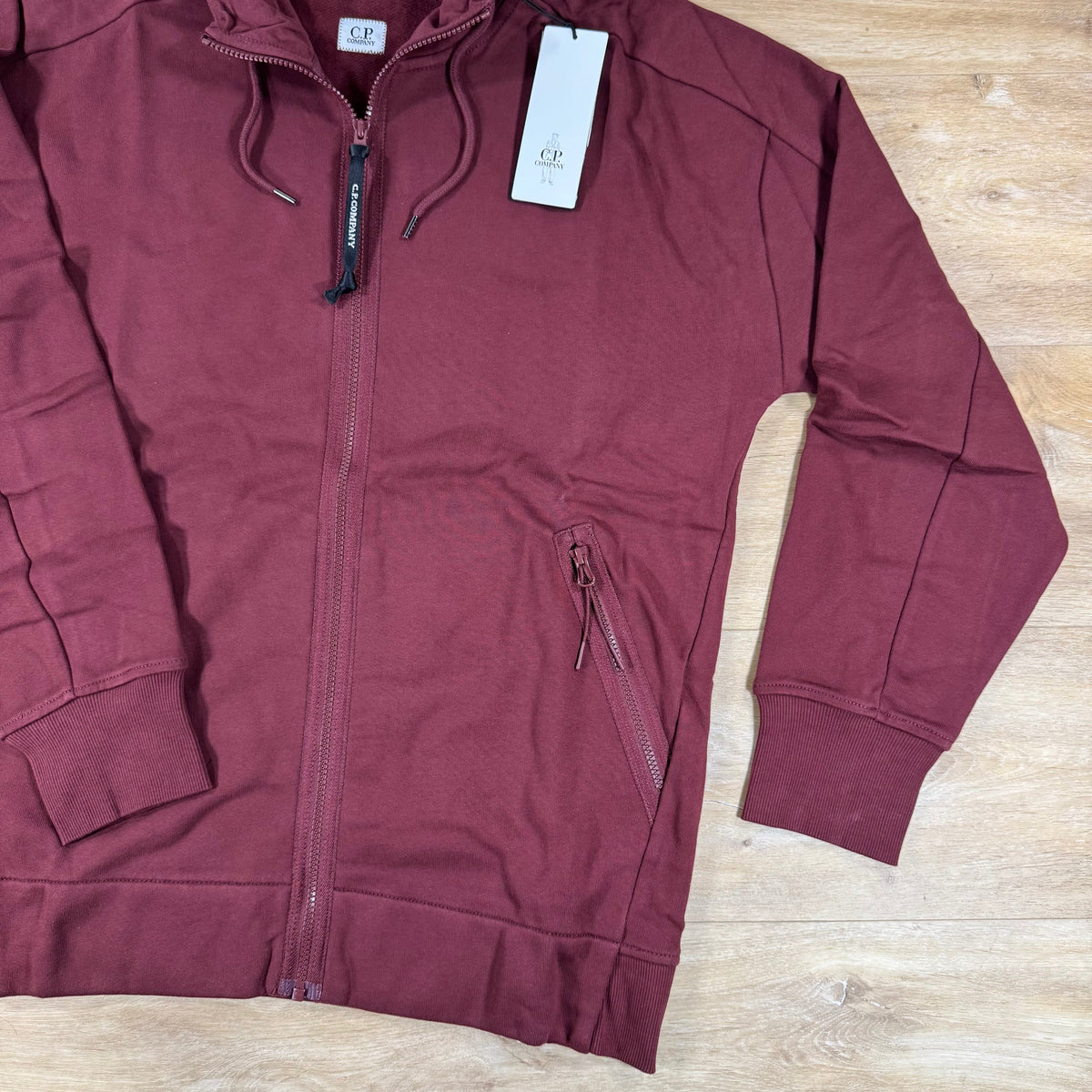C.P. Company Diagonal Raised Fleece Goggle Hoodie in Andorra - Red