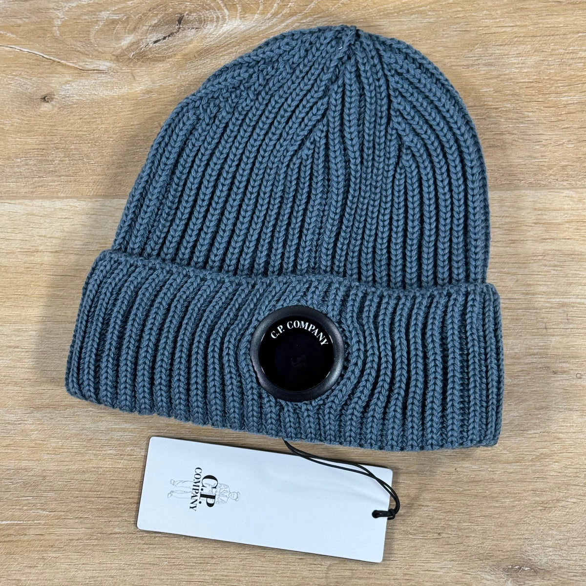C.P. Company Extra Fine Merino Wool Lens Beanie in Orion Blue