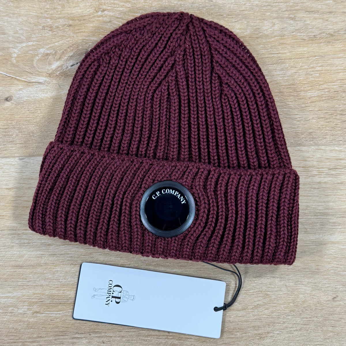 C.P. Company Extra Fine Merino Wool Lens Beanie in Andorra - Red