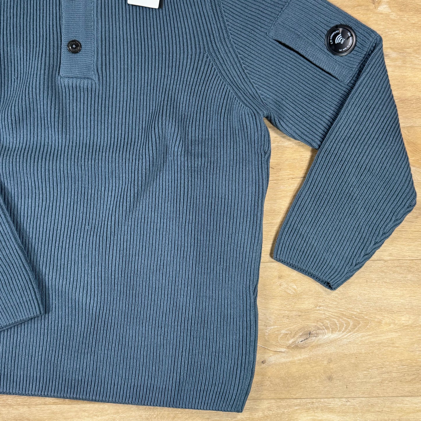 C.P. Company Full Rib Cotton Half Button Lens Sweater in Orion Blue