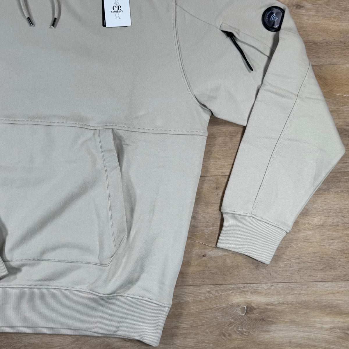 C.P. Company Diagonal Raised Fleece Lens Hoodie in Silver Birch