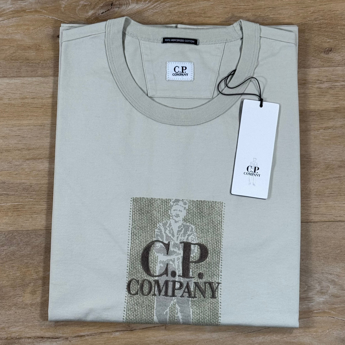 C.P. Company Mercerized Jersey Twisted Chest Logo T-Shirt in Silver Birch