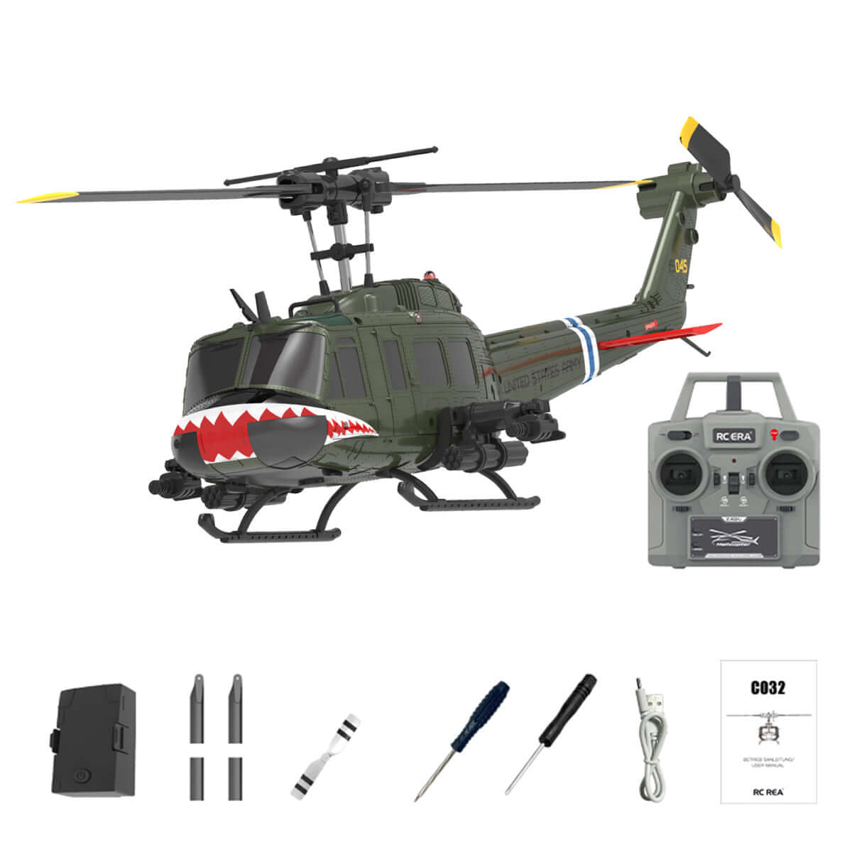RCERA C032 UH-1 6CH 6-Axis Gyro TOF Laser Radar Optical Flow Positioning Aerobatic Stunt RC Helicopter for Adults RTF