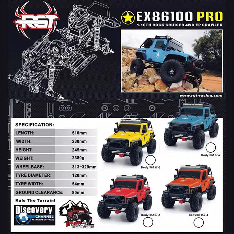 RGT EX86100 PRO 1/10 Scale Off-Road Climbing RC Car KIT Version Without Electronic Parts