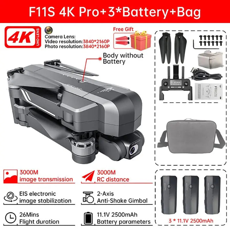 SJRC F11S/F11 4K PRO Drone 2-Axis Gimbal GPS 3KM 5G WiFi Brushless Foldable Quadcopter RTF