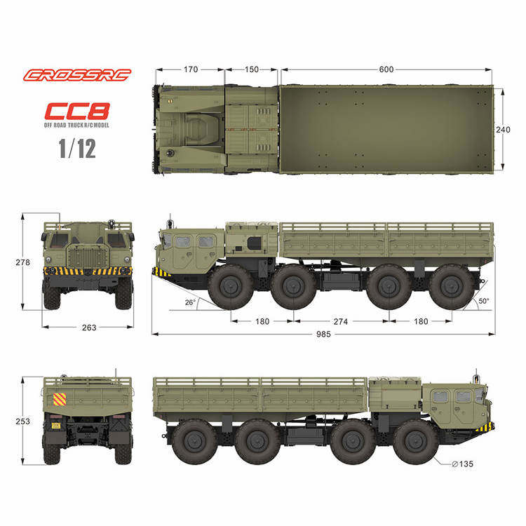 CROSSRC CC8 1/12 Scale 8x8 8WD RC Military Metal Transport Truck Crawler KIT/RTR