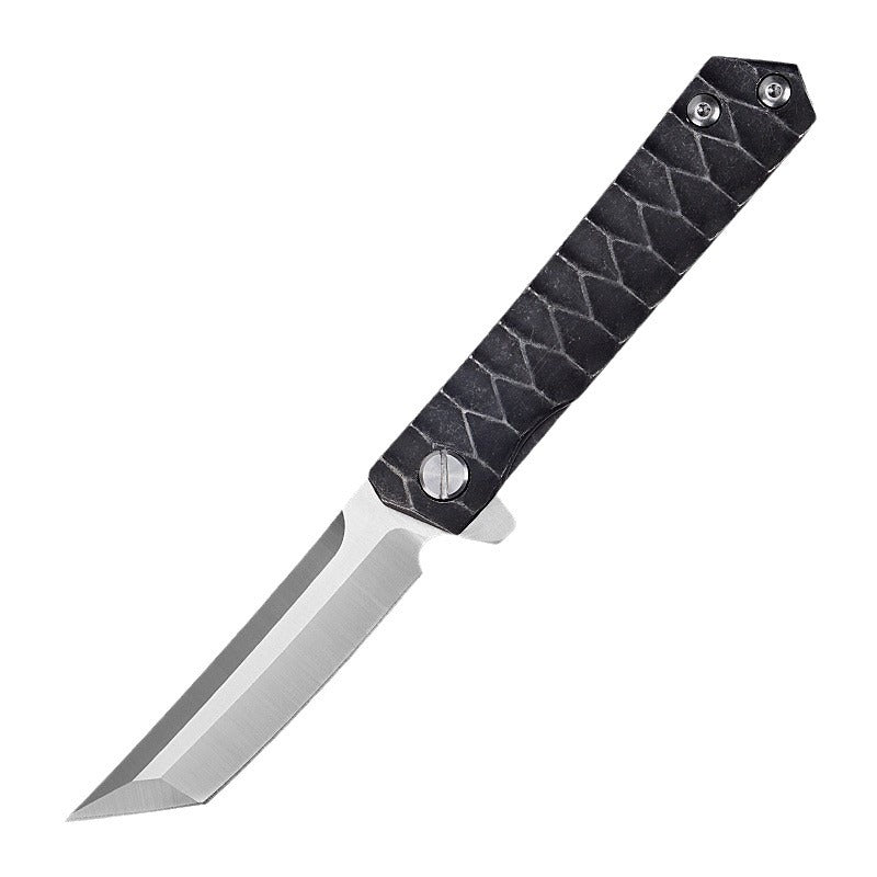 Damascus Folding Knife – D2 Steel Tanto Blade Bearing System Pocket Clip EDC Camping