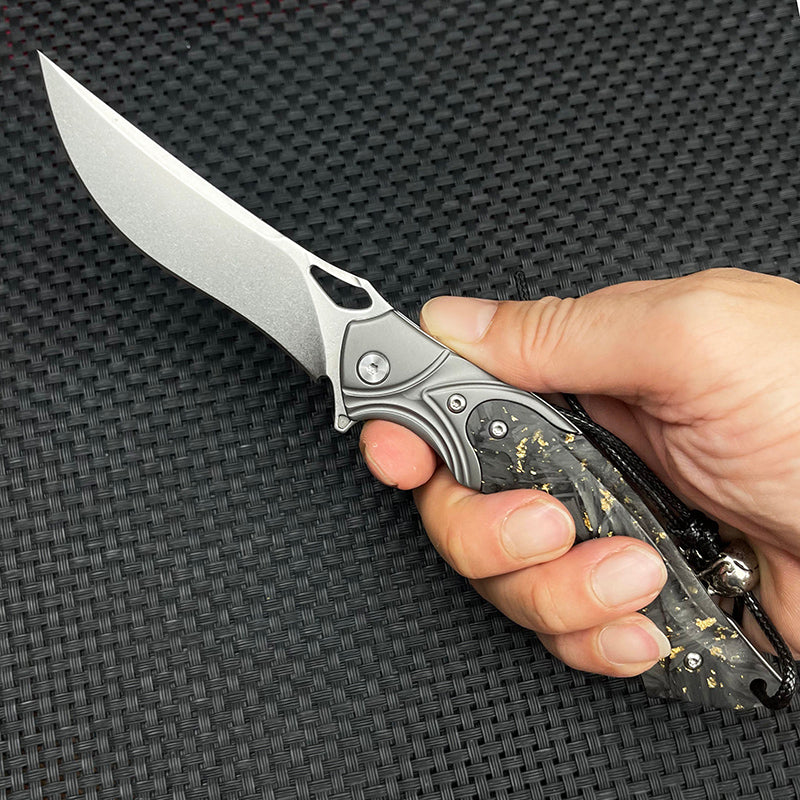 Damascus Folding Knife – Night Owl M390 Tactical with Carbon Fiber Handle