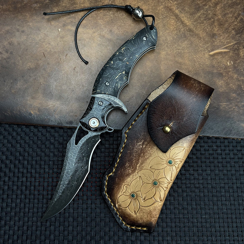 Damascus Folding Knife – Shadowfang VG10 Steel with Hardwood Handle EDC