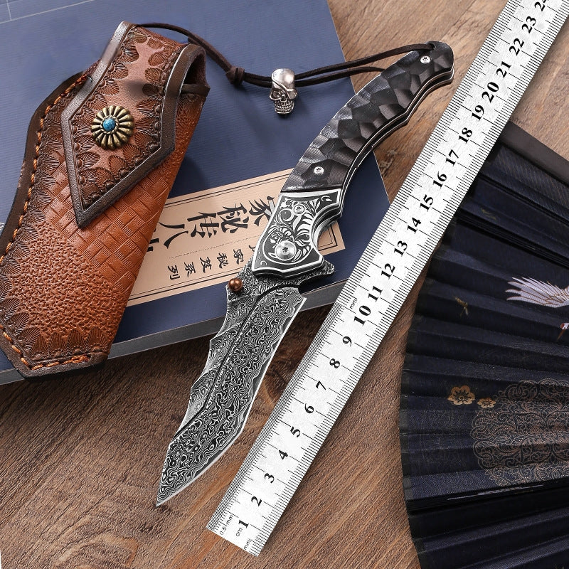 Damascus Folding Knife – Sky Blade with 107-Layer VG10 Steel with Ebony Handle