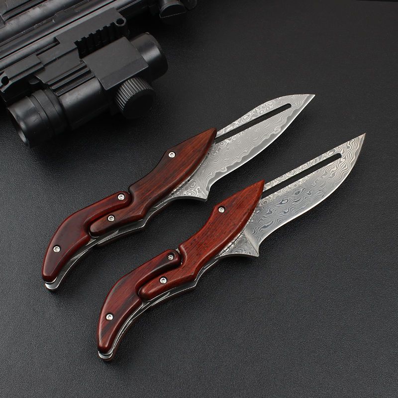 Damascus Folding Knife – Steel Pocket Mechanical Lock Camping EDC Collector