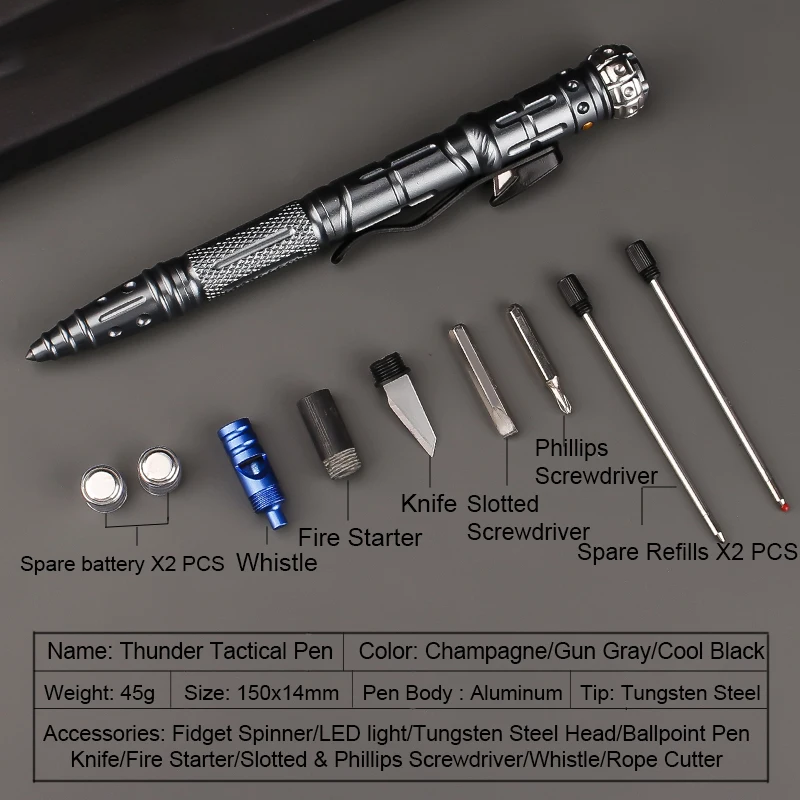 EDC Tactical Pen – SpinStrike 9-in-1 Multi-Functional with Heavy-Duty