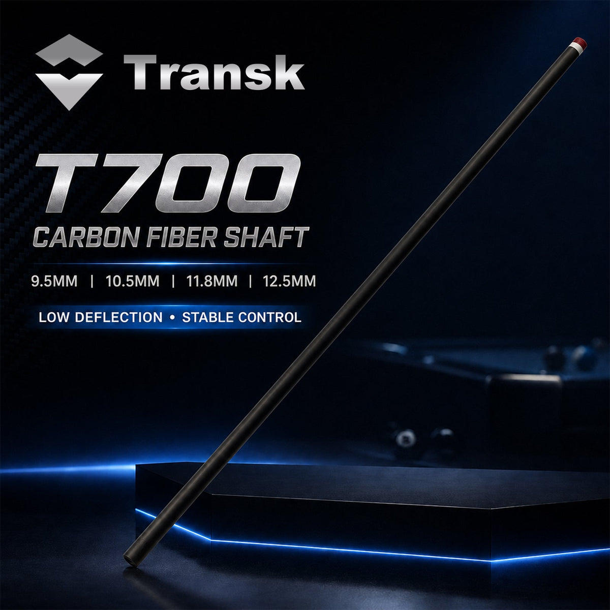 Transk T700 Low-Deflection Carbon Fiber Pool Cue Shaft – 4 Tip Size Options