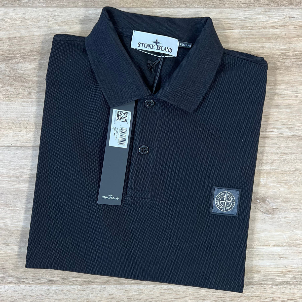 Stone Island Regular Fit Patch Logo Polo Shirt in Black