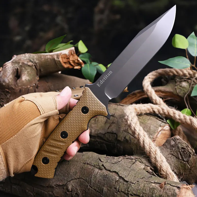 Stainless Steel Fixed Blade Knife – Full Tang Stonewash Tactical Sheath Survival Hunting