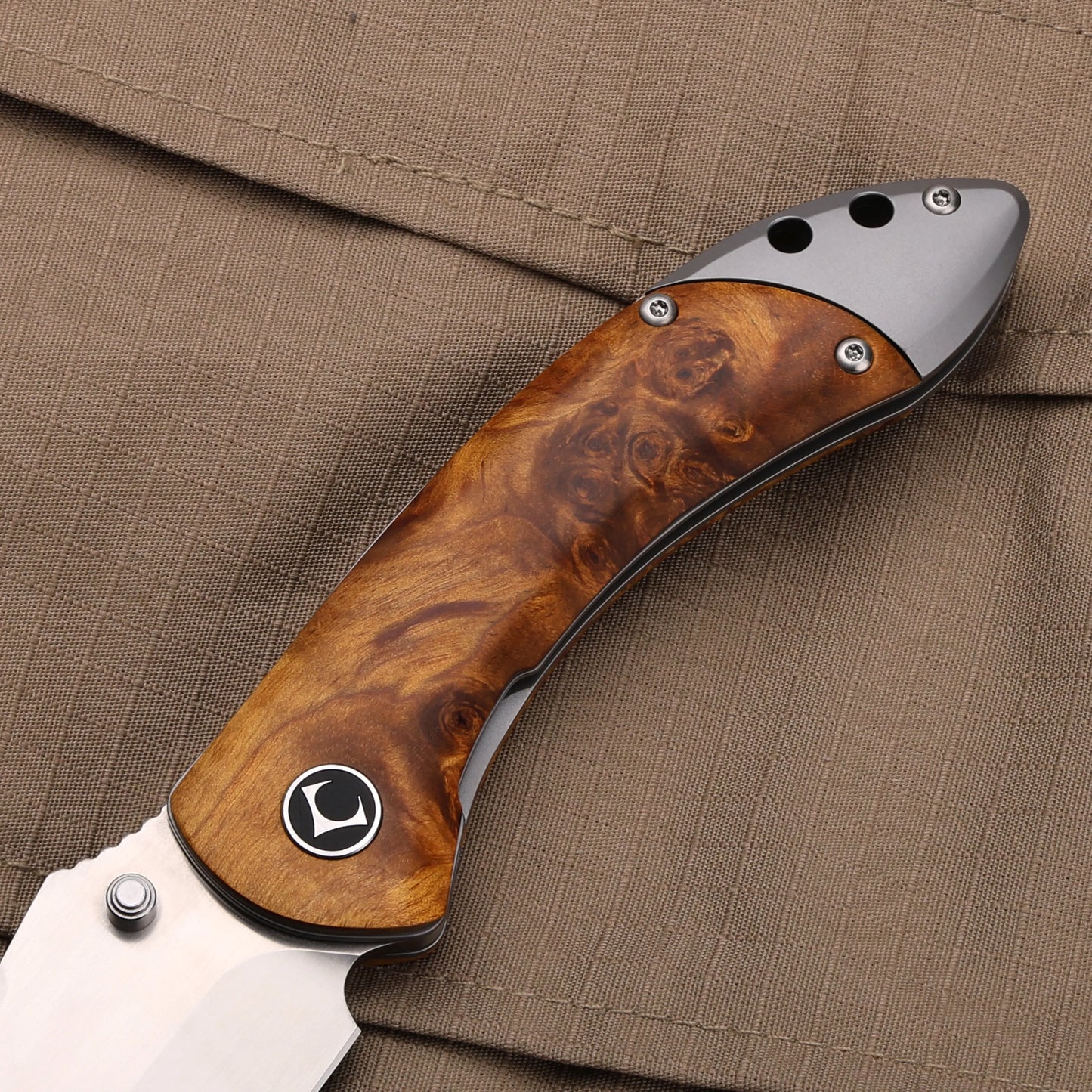 Titanium Folding Knife – Enchantress VG10 with Stabilized Wood EDC