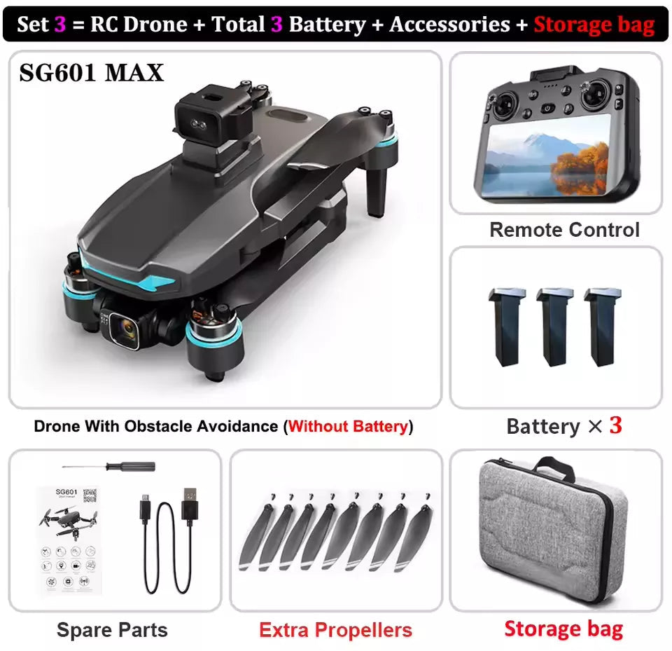 ZLL Beast SG601 MAX 4K Drone GPS 5G WiFi 3-Axis Gimbal 360° Obstacle Avoidance 5-inch Screen Quadcopter RTF