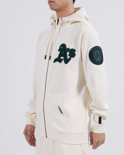 Pro Standard Oakland Athletics Triple Tonal DK Full-Zip Up Hoodie - EggShell