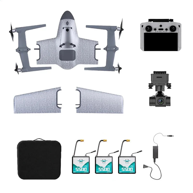 HEQUVA Swan Voyager K8-V2 VTOL Fixed Wing Drone 60 Min Flight Time 4K FPV RC Airplane RTF