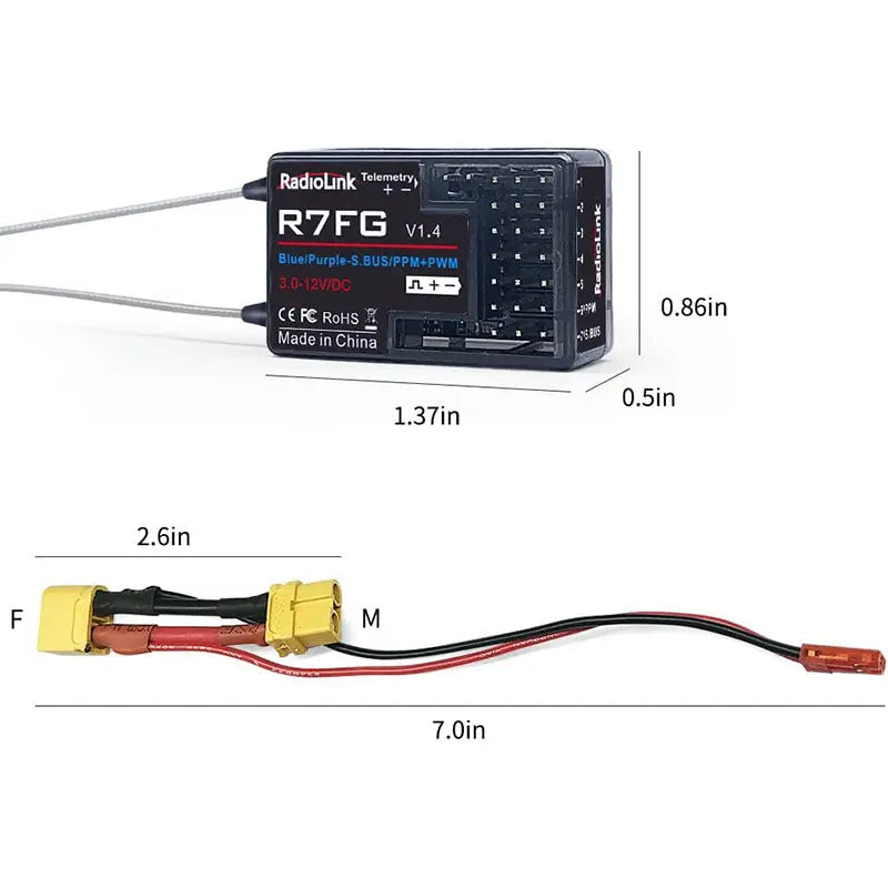 Radiolink RC6GS V3 2.4G 7CH Radio Transmitter with R7FG Gyro Telemetry Receiver Remote Controller for RC Car Boat