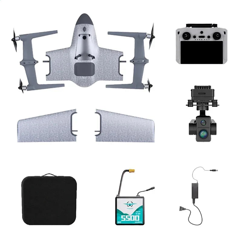 HEQUVA SWAN VOYAGER K8T-V2 VTOL Fixed Wing UAV 4K Thermal Imaging Drone AI Tracking 60Min Flight 15KM Transmission