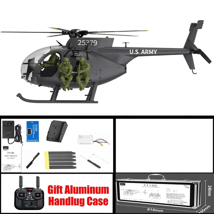 YUXIANG F118S MH-6 Little Bird 1/16 Scale 250-Class FPV RC Military Helicopter 5-Blade Flybarless GPS RTF