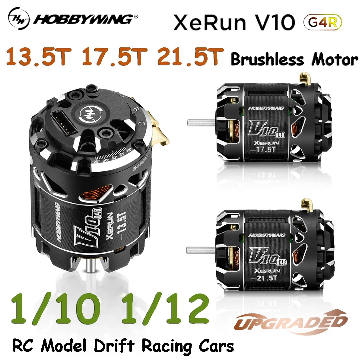 Hobbywing XeRun V10 G4R ROAR Sensored Brushless Motor for 1/10 RC Drift & Racing (13.5T / 17.5T / 21.5T)