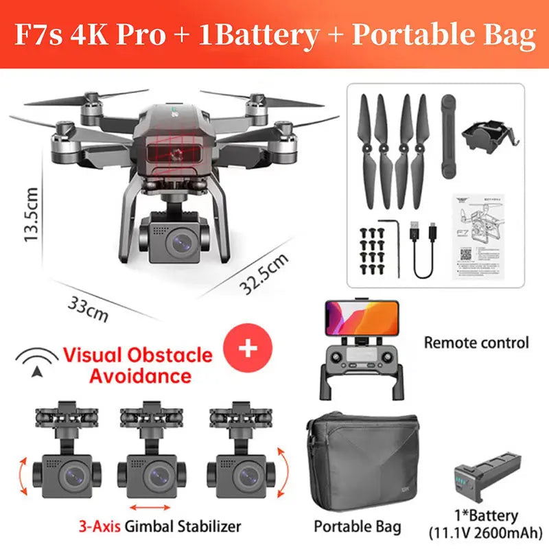 SJRC F7/F7S PRO 4K Drone 3-Axis Gimbal GPS 5G WiFi Brushless Obstacle Avoidance Foldable Quadcopter RTF