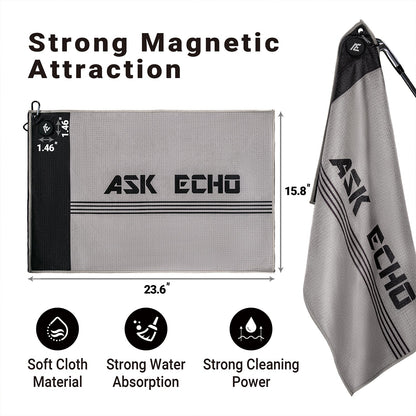 ASK ECHO Waffle Weave Microfiber With Magnetic Golf Cotton Towel / Grey