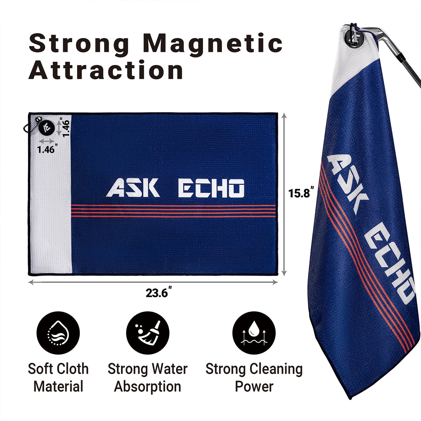ASK ECHO Waffle Weave Microfiber With Magnetic Golf Cotton Towel