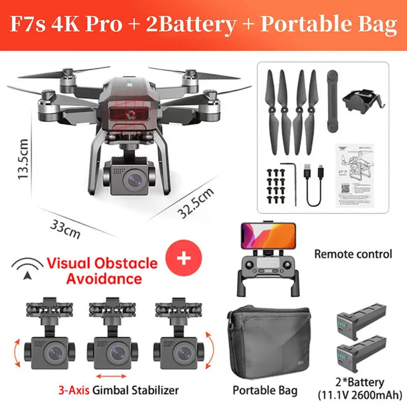 SJRC F7/F7S PRO 4K Drone 3-Axis Gimbal GPS 5G WiFi Brushless Obstacle Avoidance Foldable Quadcopter RTF