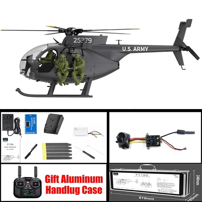 YUXIANG F118S MH-6 Little Bird 1/16 Scale 250-Class FPV RC Military Helicopter 5-Blade Flybarless GPS RTF