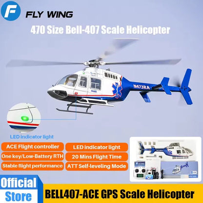 FLYWING Bell407 470 Class RC Helicopter GPS ACE Flight Controller 6CH LED RTF