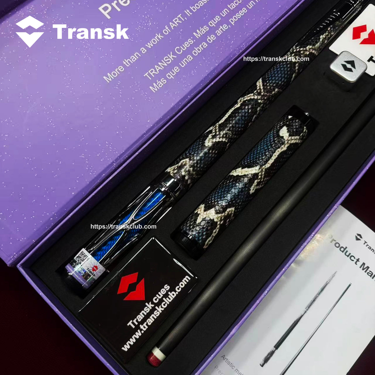 Transk Limited-Edition Blue Metal Pool Cue Set with Accessories – 11.8/12.5/10.5mm Tips, Textured Grip