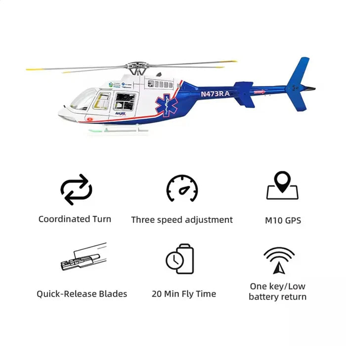 FLYWING Bell407 470 Class RC Helicopter GPS ACE Flight Controller 6CH LED RTF