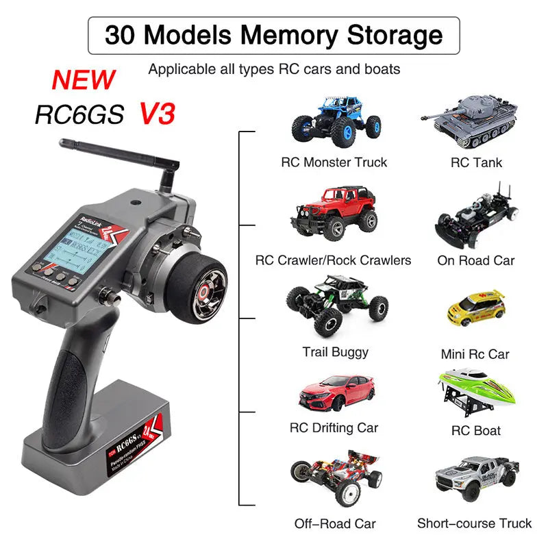 Radiolink RC6GS V3 2.4G 7CH Radio Transmitter with R7FG Gyro Telemetry Receiver Remote Controller for RC Car Boat
