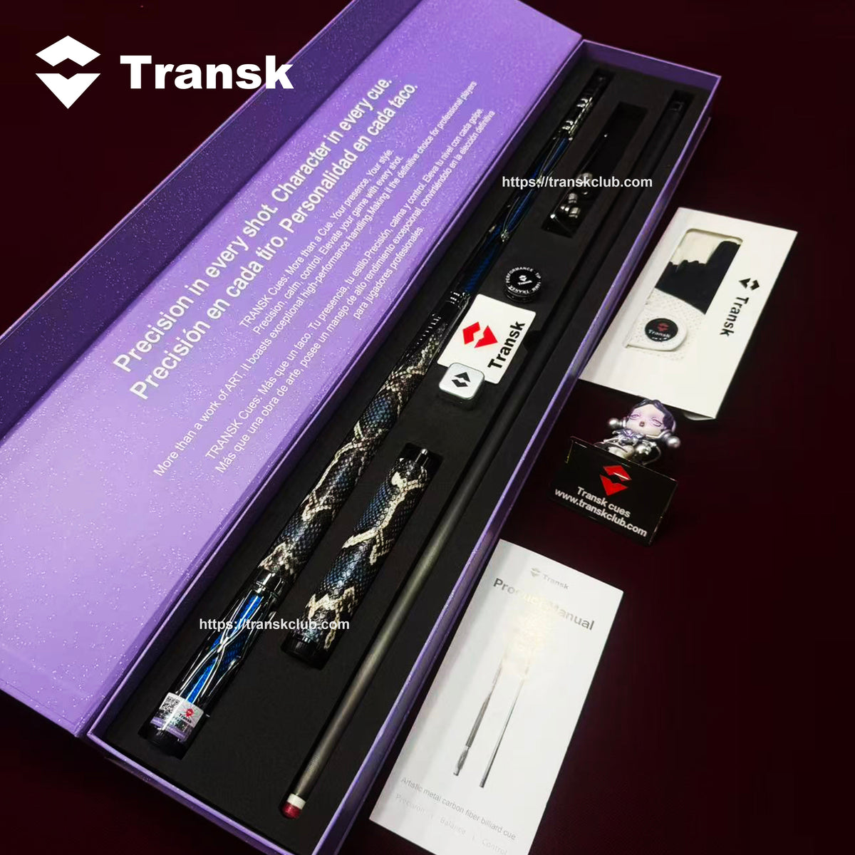 Transk Limited-Edition Blue Metal Pool Cue Set with Accessories – 11.8/12.5/10.5mm Tips, Textured Grip